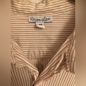 Steven Alan Red/Black Striped Reverse Seam Button-Down (M)
